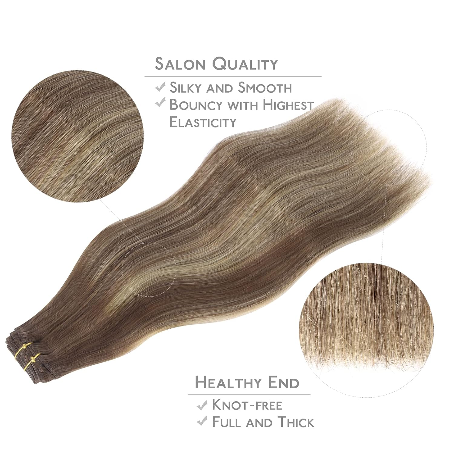 Detalle de WENNALIFE Clip in Hair Extensions 150g, 22 Inch, Balayage Chocolate Brown to Honey Blonde (9pcs) – Real Human Hair, Double Weft