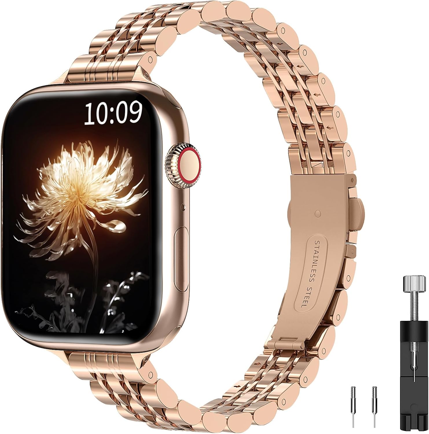 Detalle de TiMOVO Metal Strap for Apple Watch – 46mm/49mm and 42–45mm, Rose Gold, Dressy Band for Women