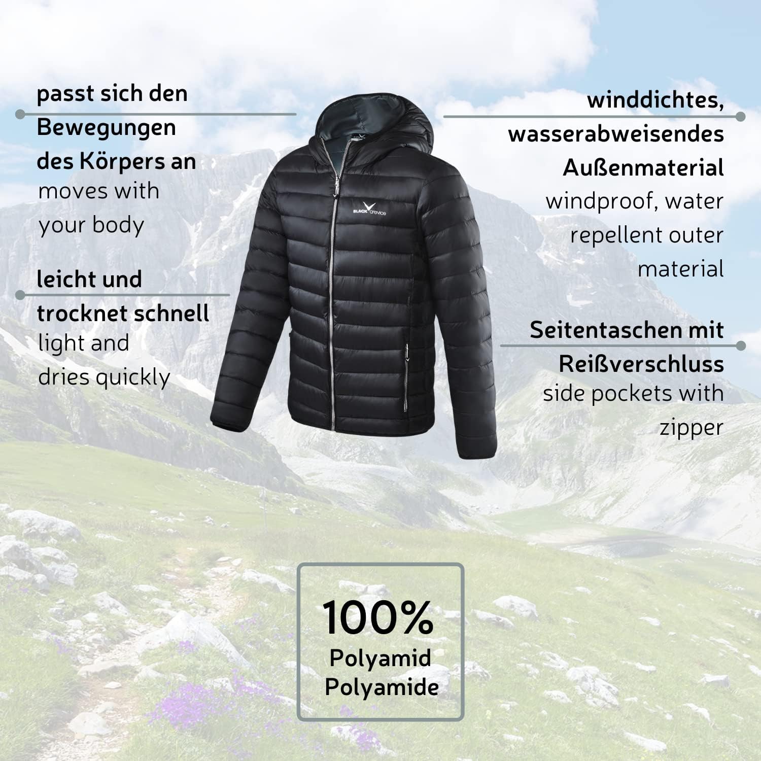 Detalle 2 de Black Crevice Giacca imbottita Uomo: piumino leggero, impermeabile e antivento