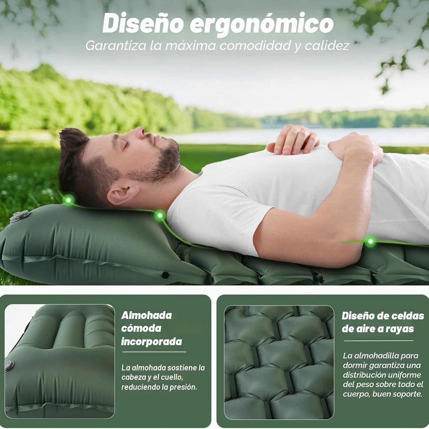 Detalle 2 de JATEKA Esterilla Camping Inflable con Bomba de Pie y Almohada Integrada
