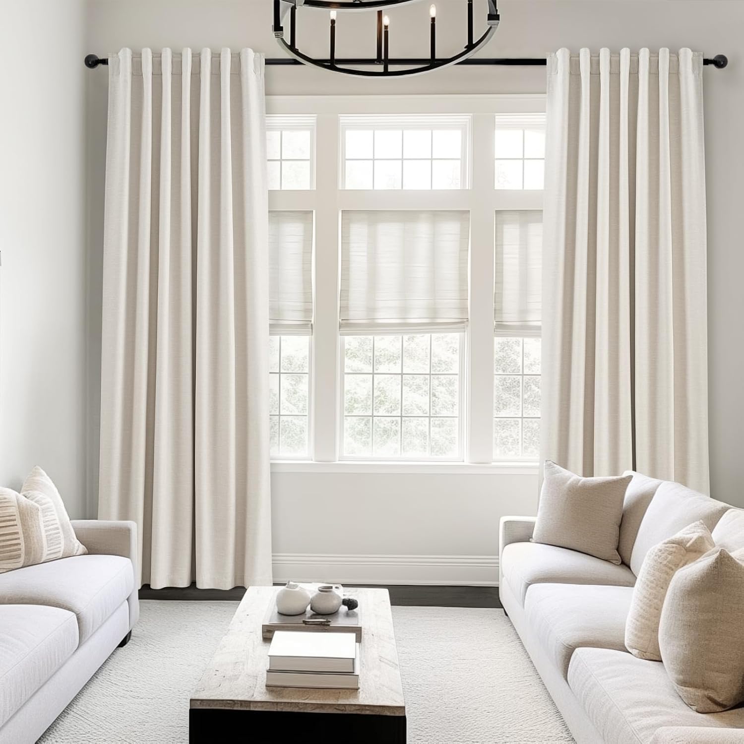 Thumbnail 1 de Topfinel Linen Blackout Curtains (96 Inch Long) — Boho Farmhouse Ivory Birch Pinch Pleated, 2 Panels