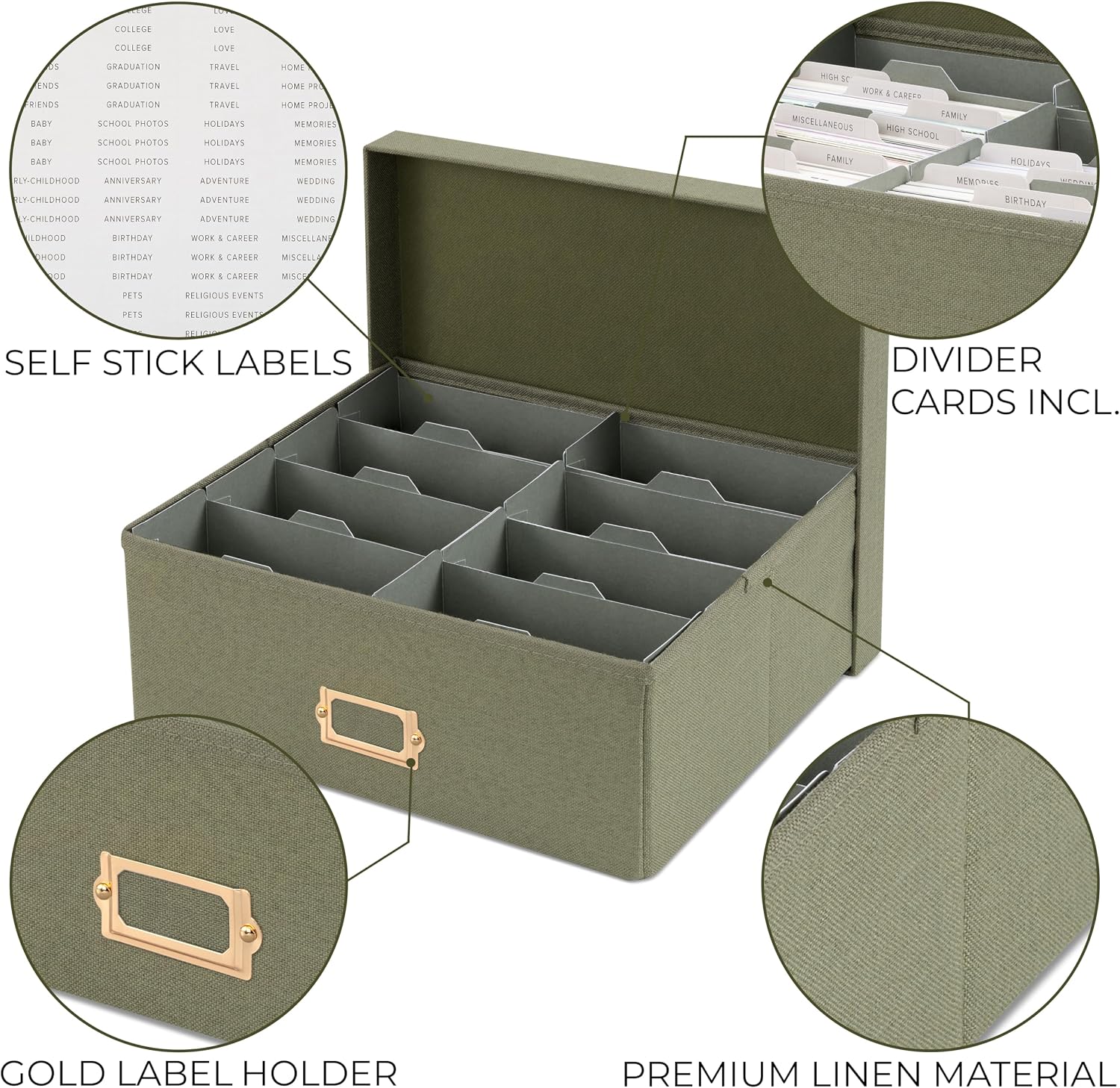 Detalle 2 de ZICOTO zic-phobox-sage_24-138a Photo Storage Box, Sage Linen, 1,700-Photo Capacity