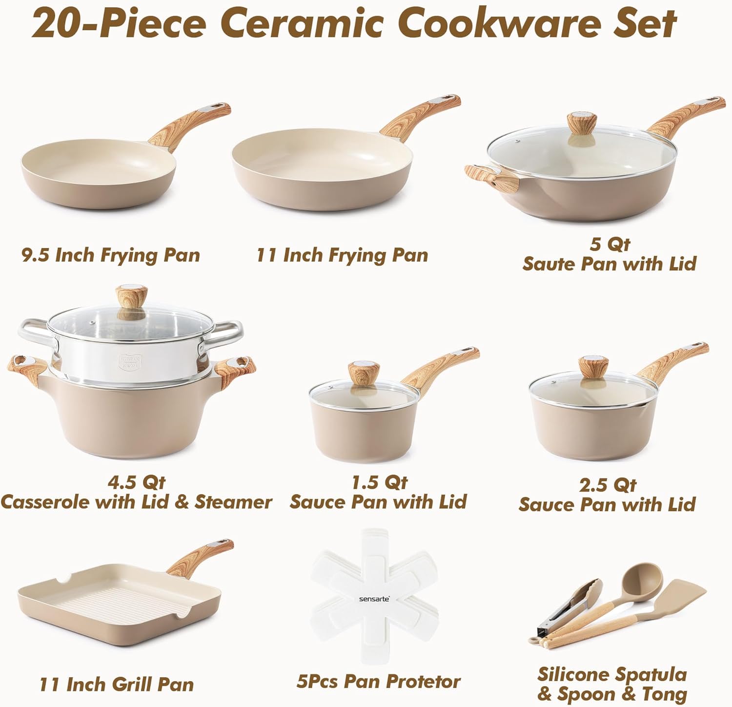 Thumbnail 2 de SENSARTE 20-Piece Ceramic Cookware Set