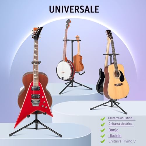 Detalle 2 de CAHAYA Supporto per Chitarra da Terra CY0321: stand pieghevole a due strumenti con altezza regolabile