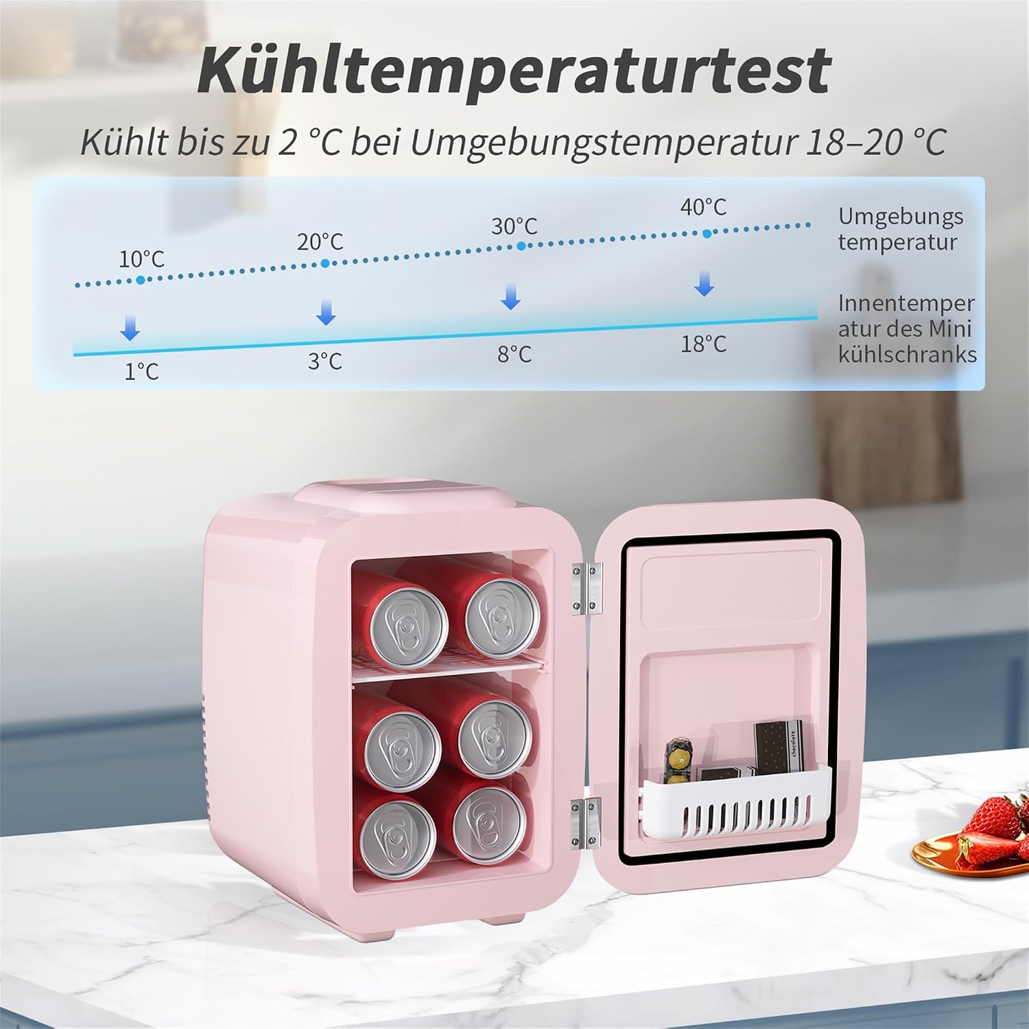 Detalle 2 de YASHE 4L Mini-Kühlschrank: Thermoelektrisch kühlen und wärmen, 220V/12V, rosa