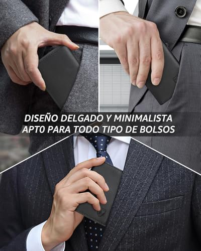 Detalle de TEEHON Cartera Hombre de Cuero con Cierre Magnético y Protección RFID