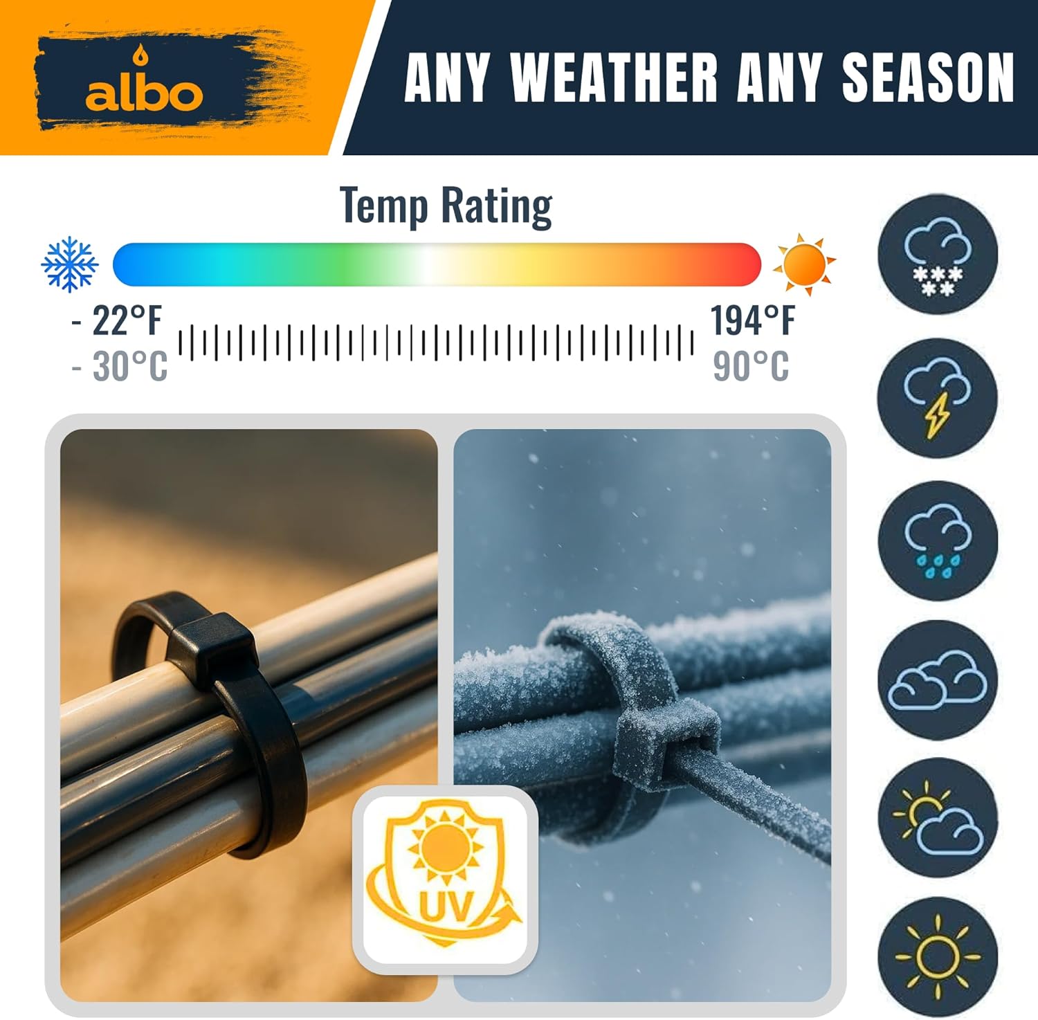 Thumbnail 6 de Albo 6-Inch Black Nylon Zip Ties, UV-Resistant, Self-Locking, 40 lb