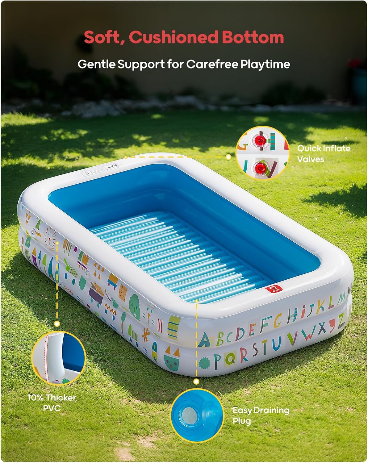 Thumbnail 2 de QPAU Kiddie Pool 65" x 39" Inflatable Pool with Canopy