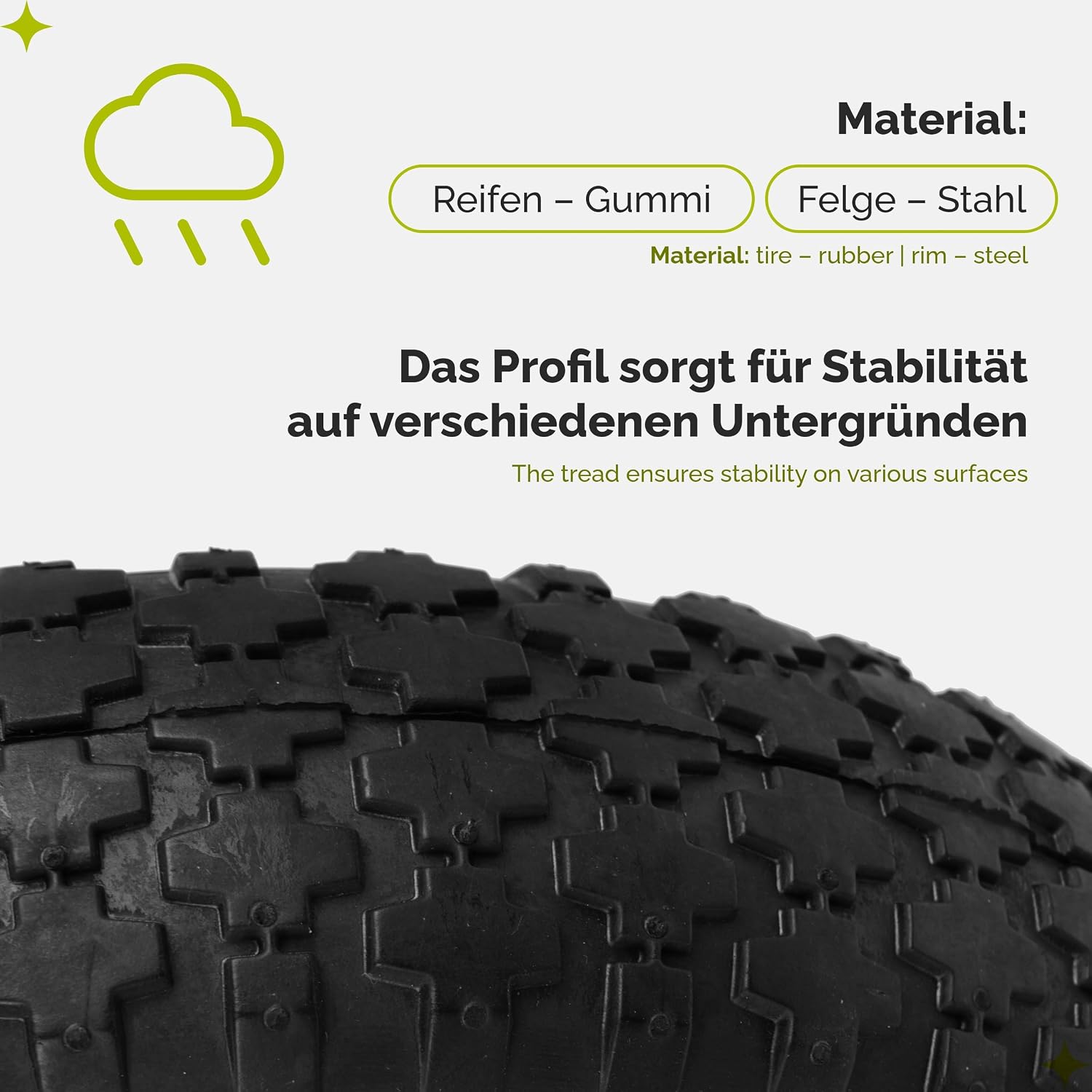 Detalle 2 de Garronda Ersatzrad Schubkarre 4.00-6 Ø320 mm – Luftreifen, Stahlfelge, Kugellager, Achse, AV, 136 kg Tragkraft