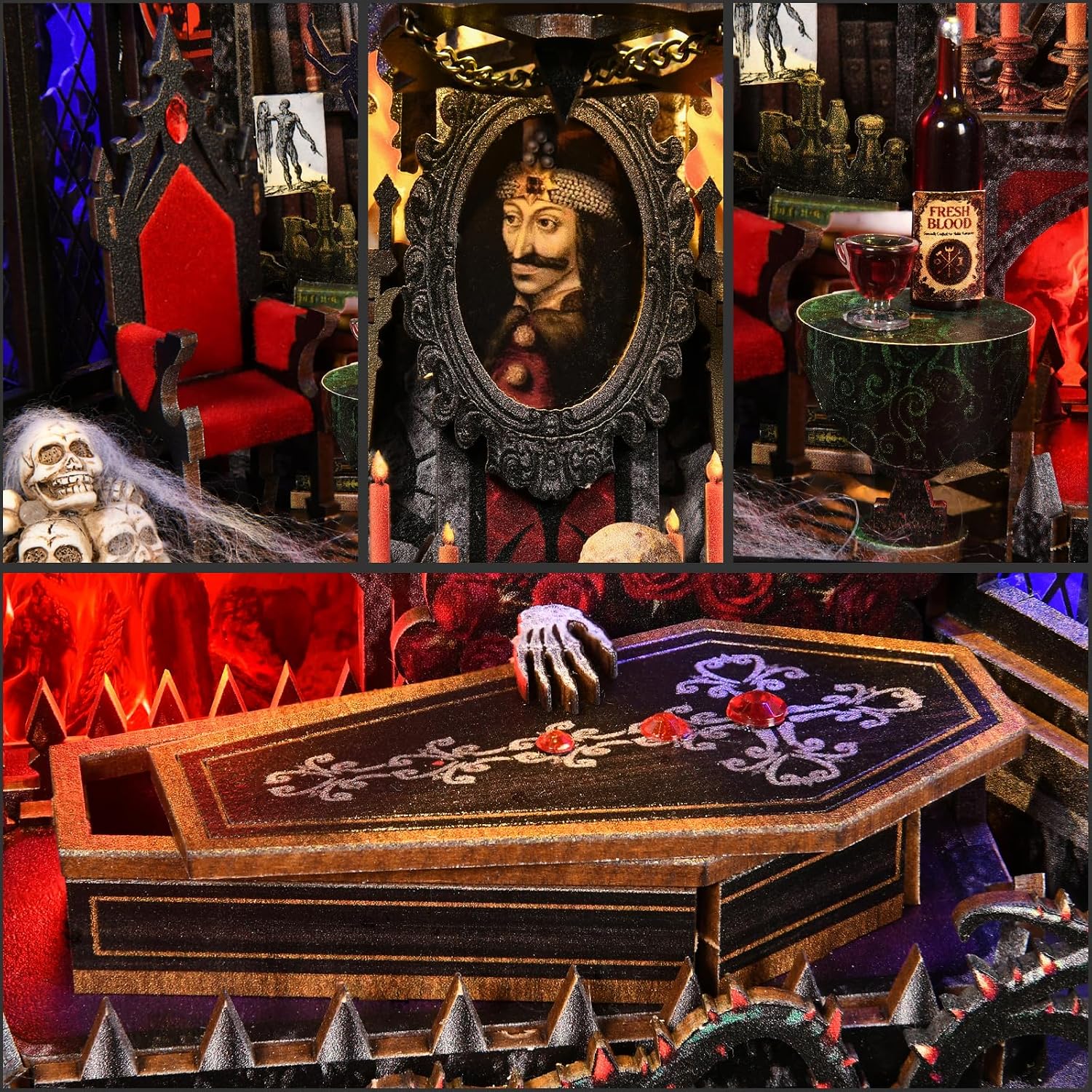 Thumbnail 3 de ETKVR Book Nook Kit: Angolo lettura gotico Dracula in cornice – una libreria che prende vita