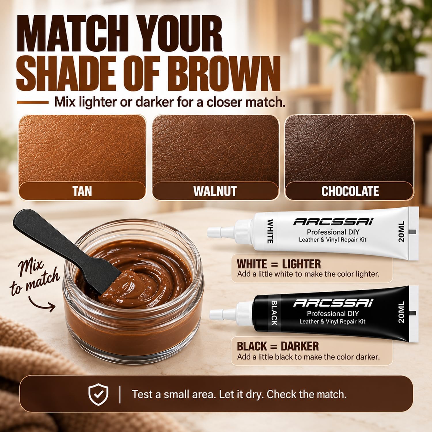Detalle de ARCSSAI ARCSSAL Brown Leather & Vinyl Repair Kit for Furniture and Cars