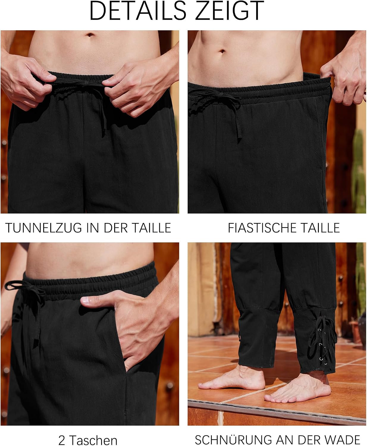 Thumbnail 4 de YAOHUOLE Herren Mittelalter Hose 75% Baumwolle