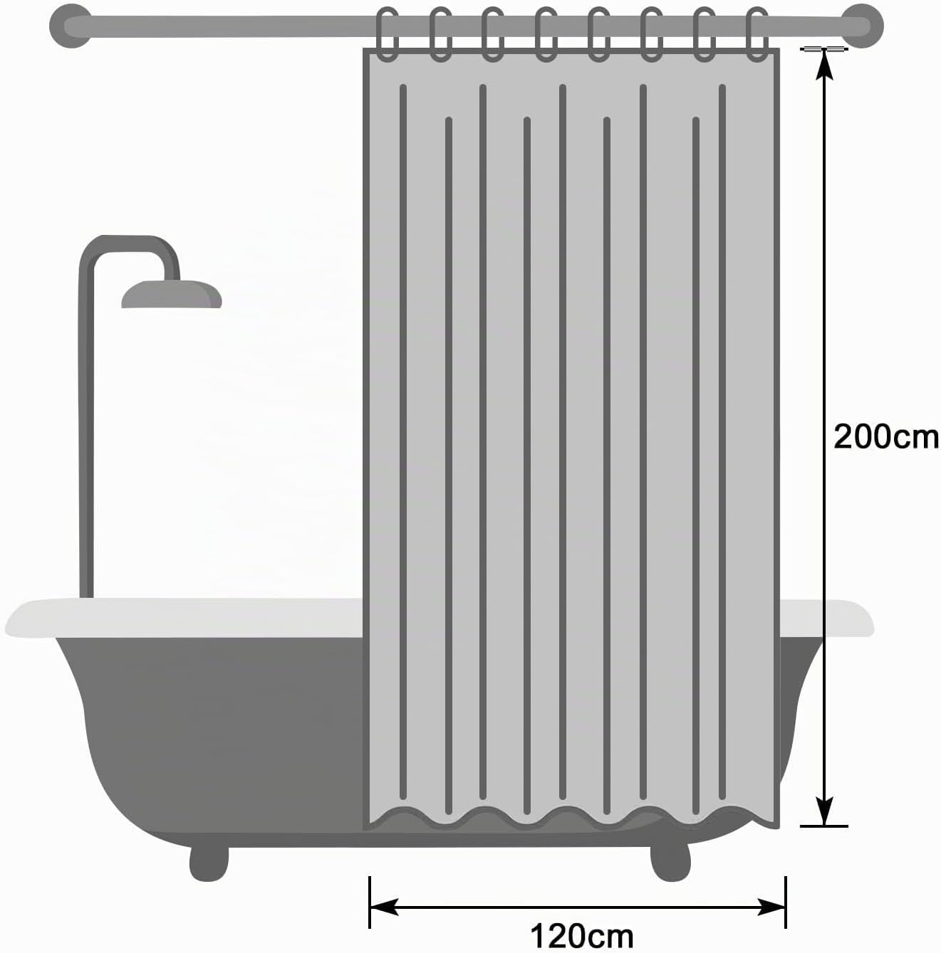 Thumbnail 6 de EurCross Rideau de douche étroit 120 x 200 cm – Tissu imperméable en polyester, rose, 8 anneaux
