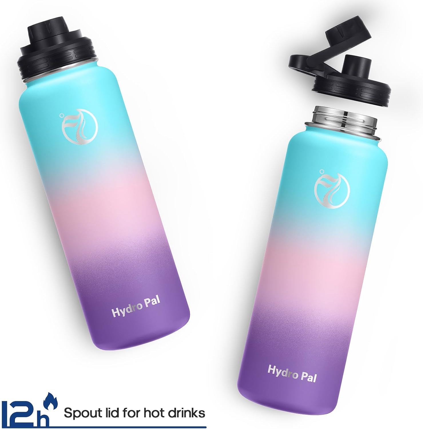 Detalle de HydroPal HydroPal Vacuum Insulated Stainless Steel Water Bottle (18/8) with Straw & Spout Lids – 1.9L to 500ml