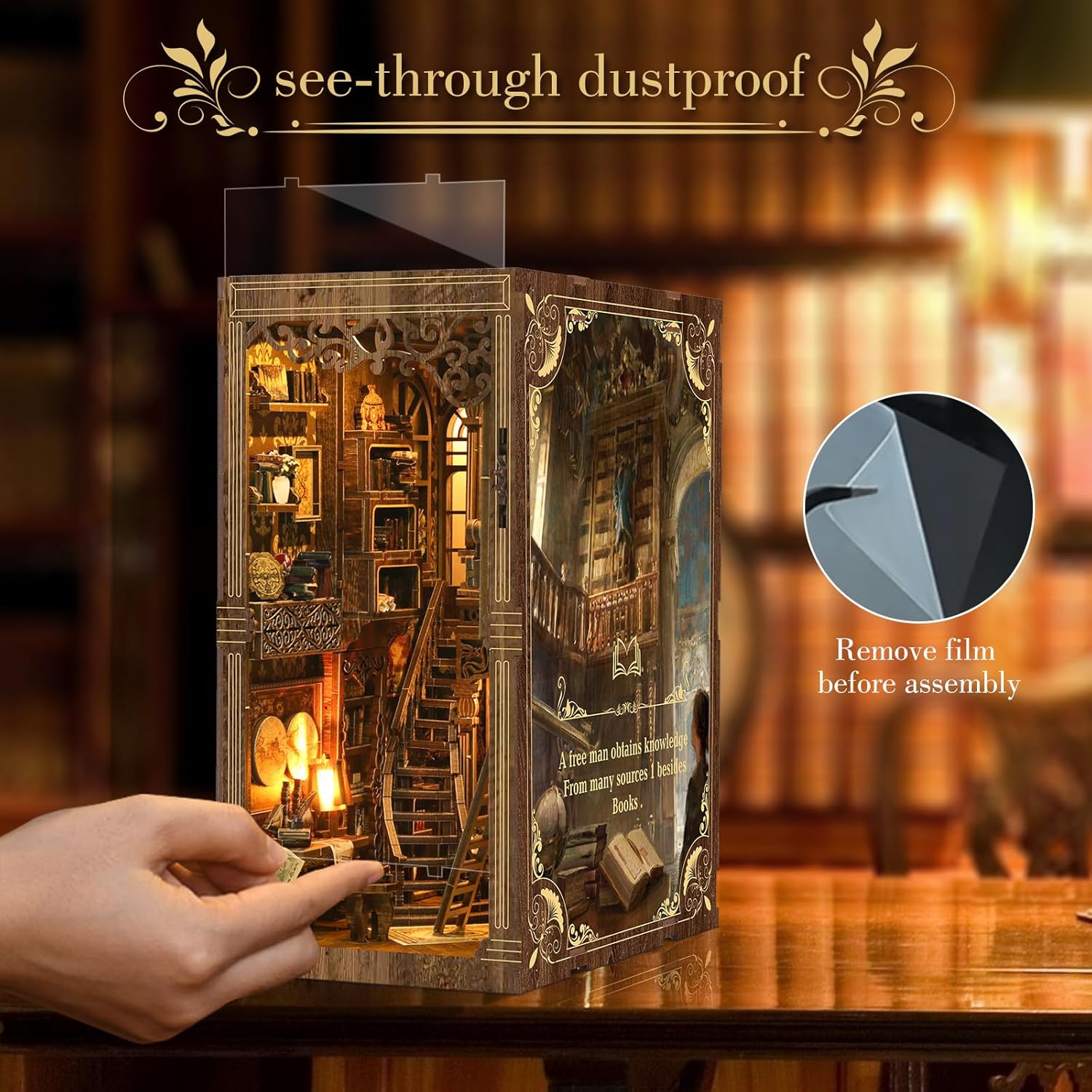 Detalle 2 de Book Nook Kit (Classic Edition): DIY Miniature Wooden Puzzle with LED Bookend