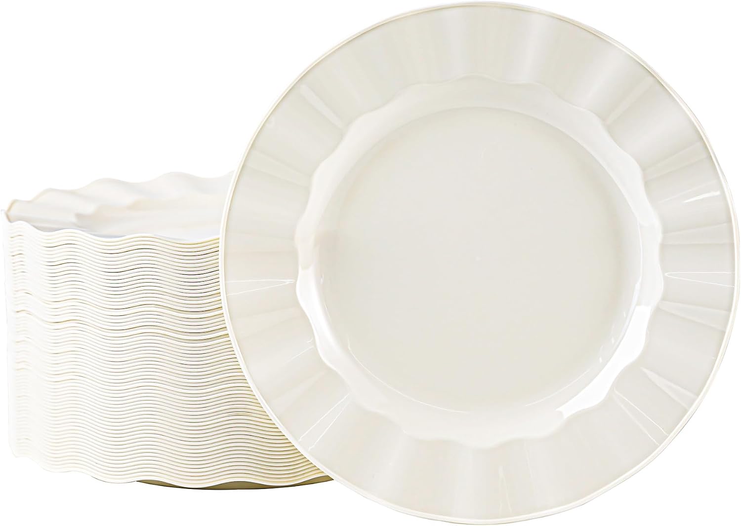 Detalle de NZVCN 72-Pack Ivory 10-Inch Wave Edge Plastic Plates