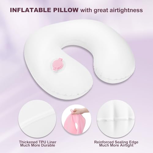Thumbnail 7 de Cirorld almohada de viaje hinchable para cuello (rosado), con máscara de ojos, tapones y bolsa