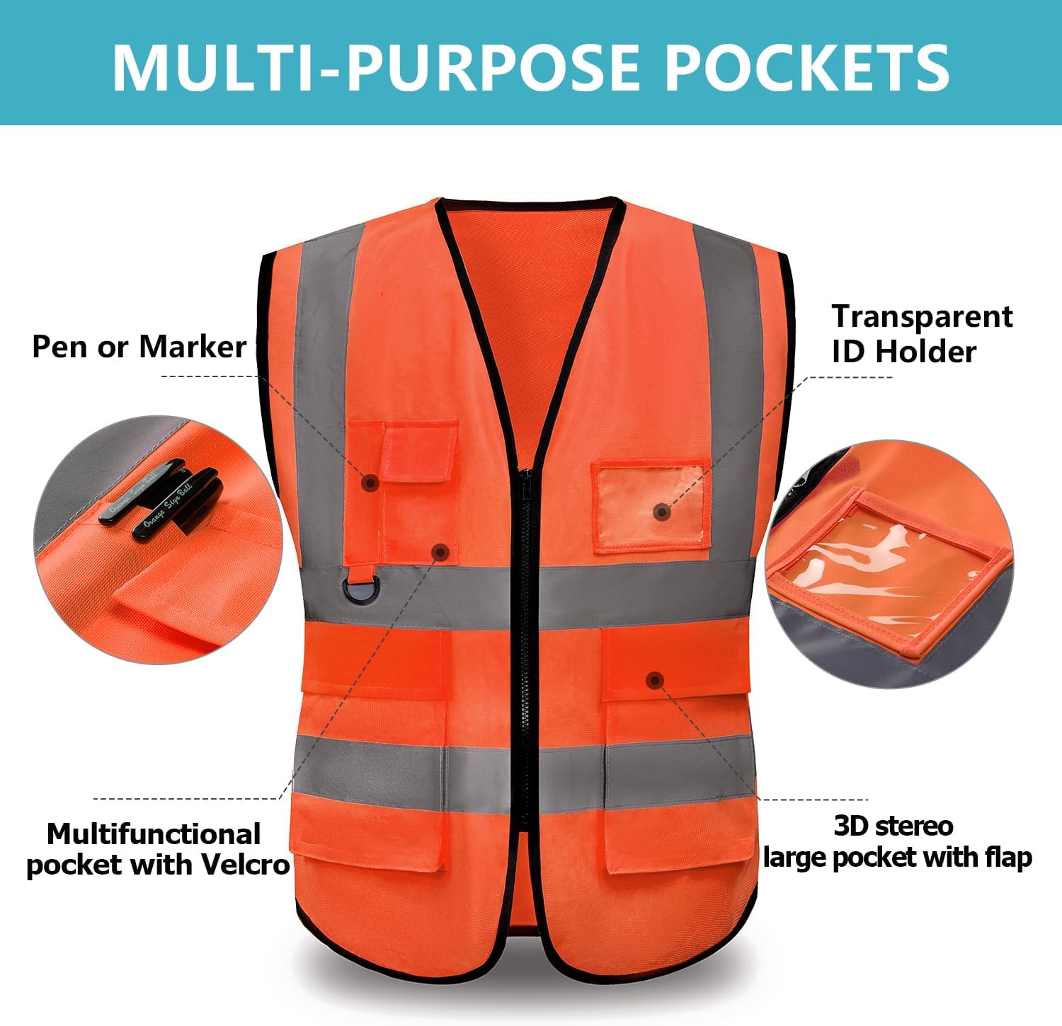 Thumbnail 2 de YUANVEST Hi Vis Vest for Men and Women with 5 Pockets – 360° Reflective Safety Vest