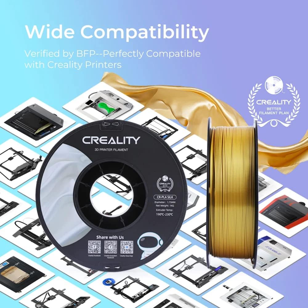 Detalle de Creality Silk PLA 3D Printer Filament, 1.75mm, 1kg, Gold Gloss Finish