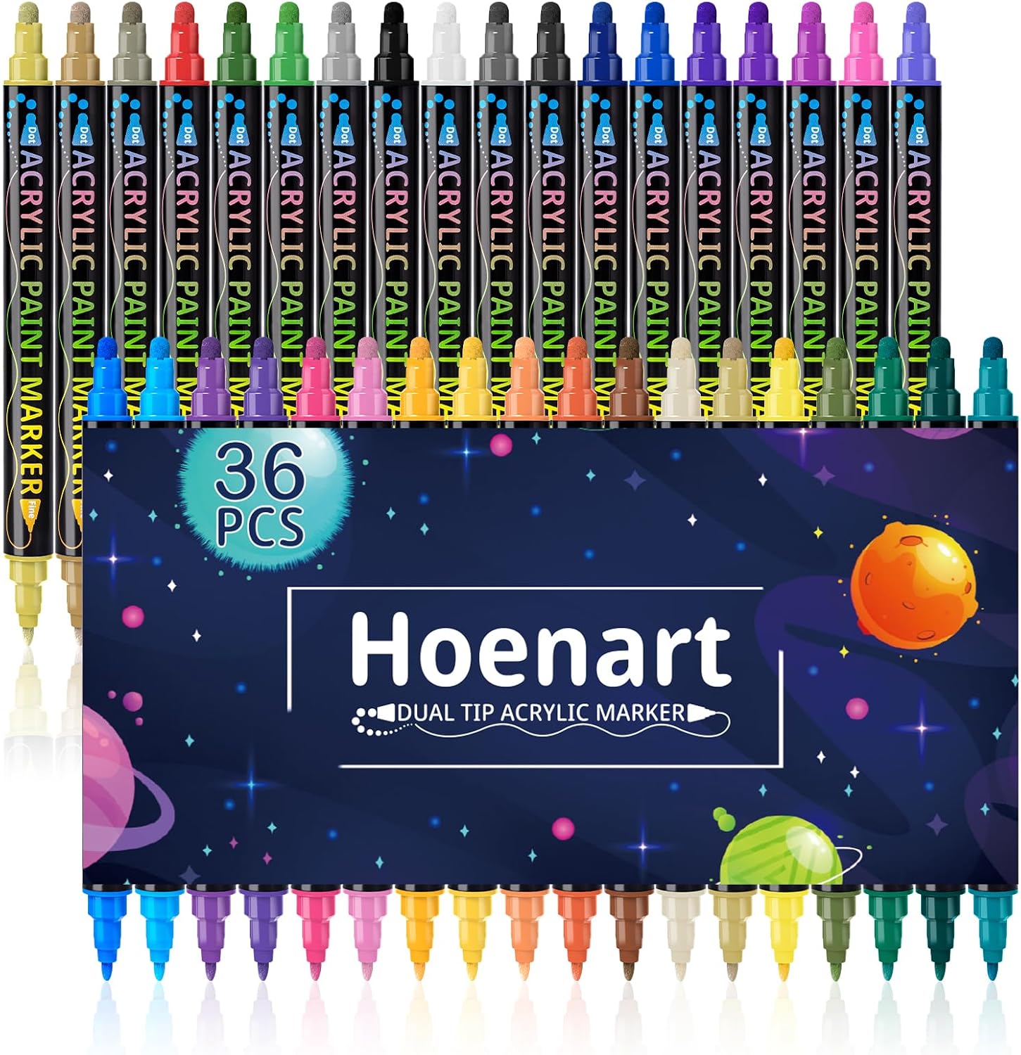 Detalle de Hoenart 36 Farben Dual Tip Acrylstifte – wasserfeste Acrylmarker für Holz, Stein, Keramik, Glas & DIY-Kunst