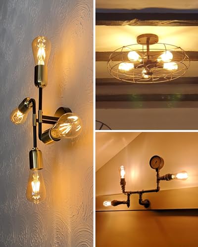 Detalle de Vanke E27 Vintage Light Bulb, 6W (60W Equivalent) — Warm White 2700K, 2-Pack
