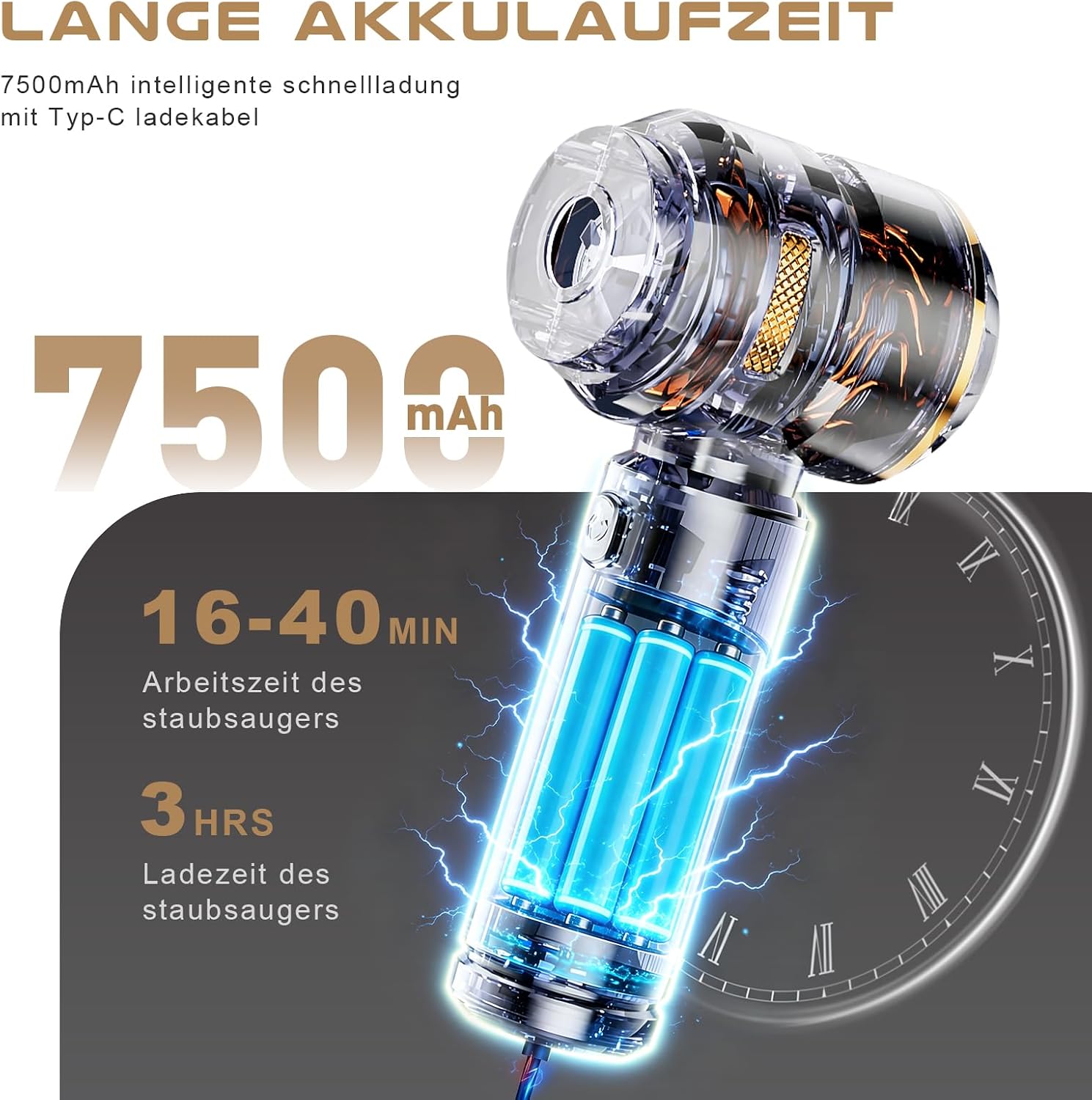 Detalle de KITBEZN Handstaubsauger: Kabellos, 27 kPa, 135 W – 4-in-1 Mini Staubsauger für Auto, Haus und Tierhaare