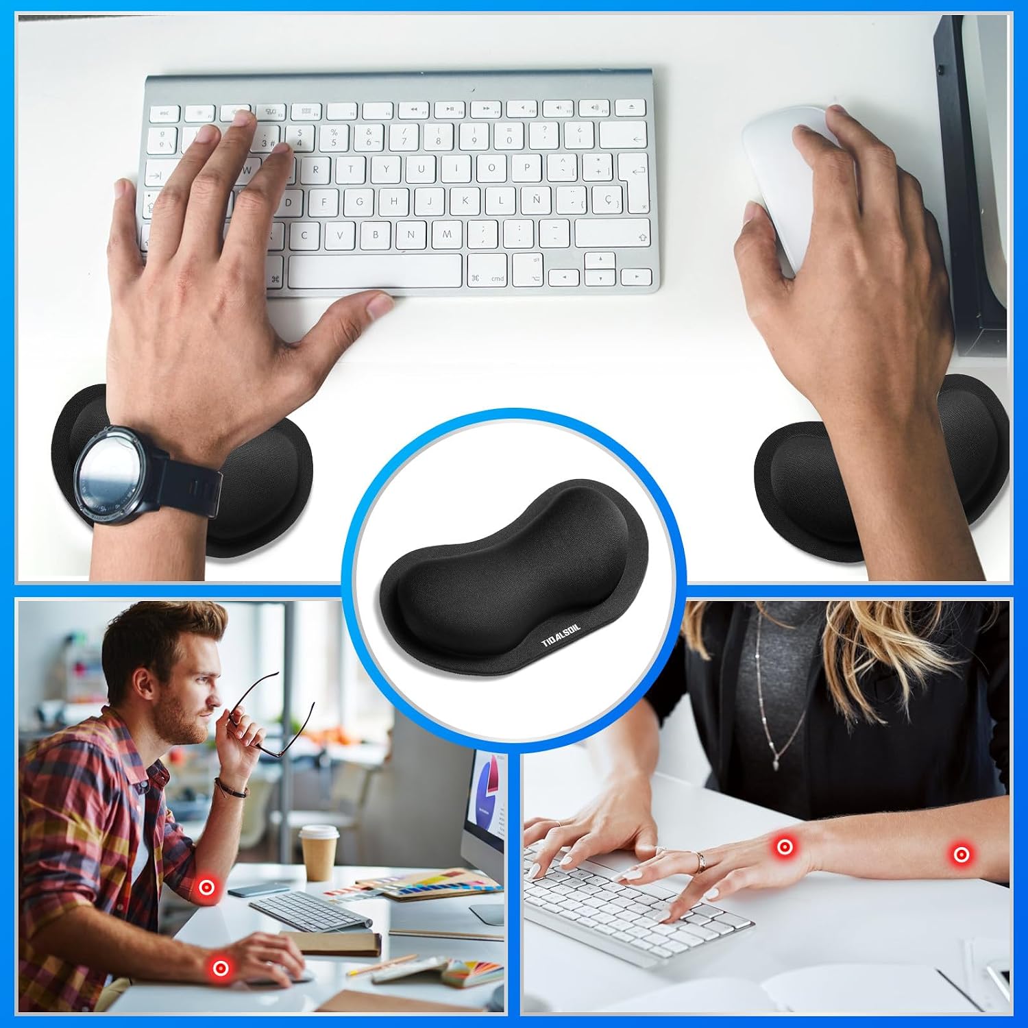 Detalle de TIDALSOIL Mouse Wrist Rest 2-Pack: Ergonomic Support with Anti-Slip Base