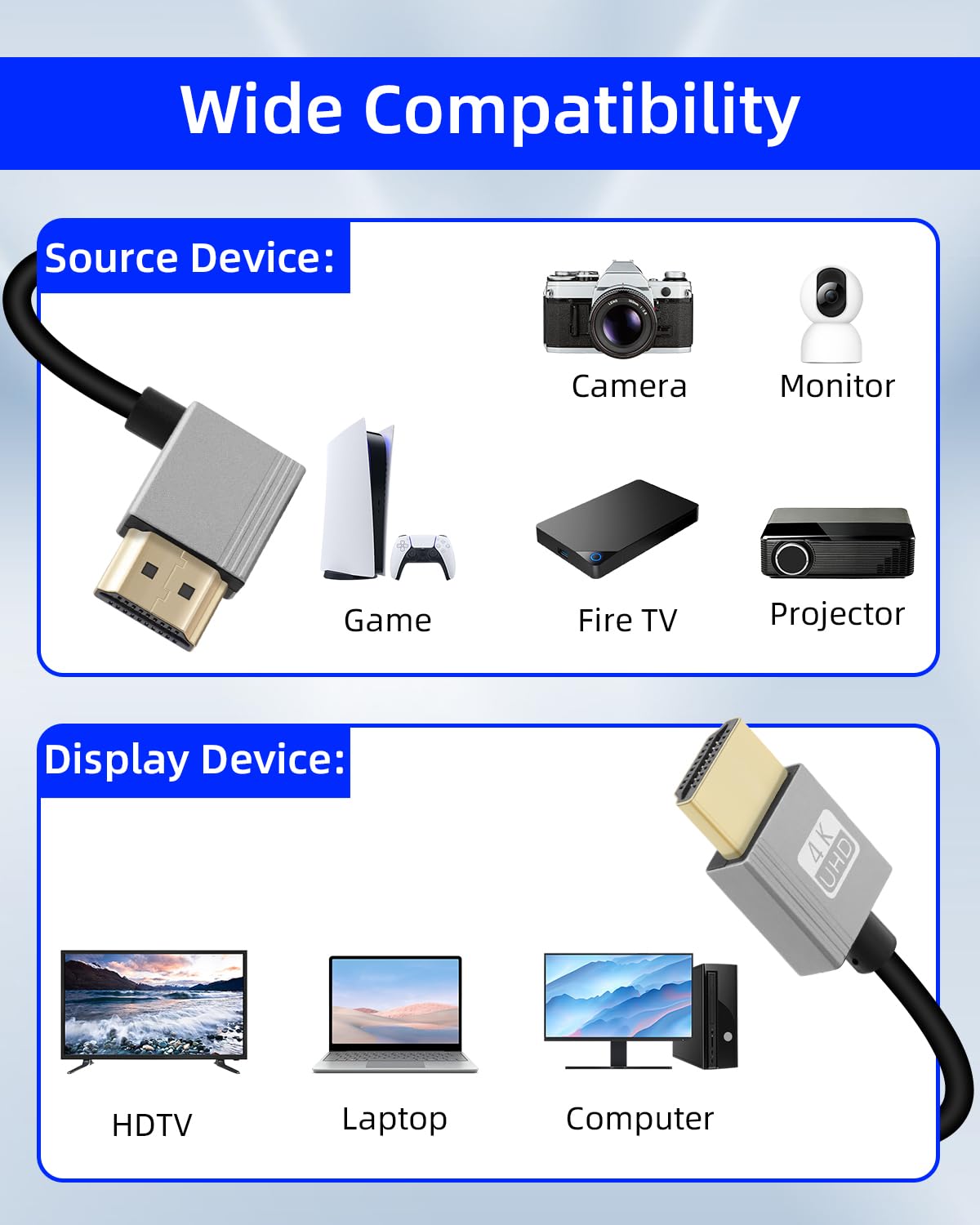 Thumbnail 6 de YANBORONSN 4K HDTV coiled cable (90 degree left angle) – spring spiral 2.2ft, supports 4K@60Hz