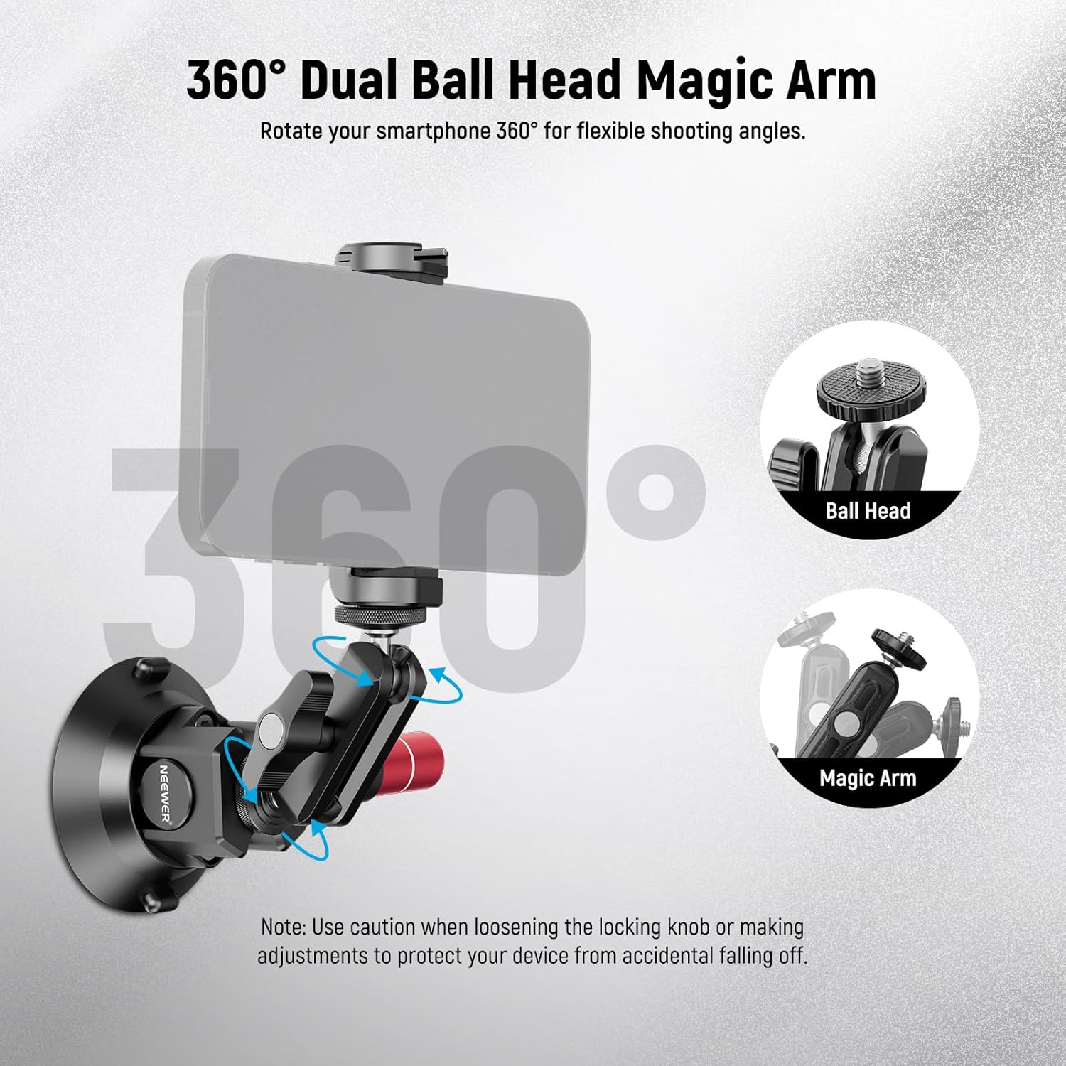 Thumbnail 4 de NEEWER 3" Suction Cup Camera Mount Bracket with Ball Head Magic Arm (1/4" ARRI holes) – CA104