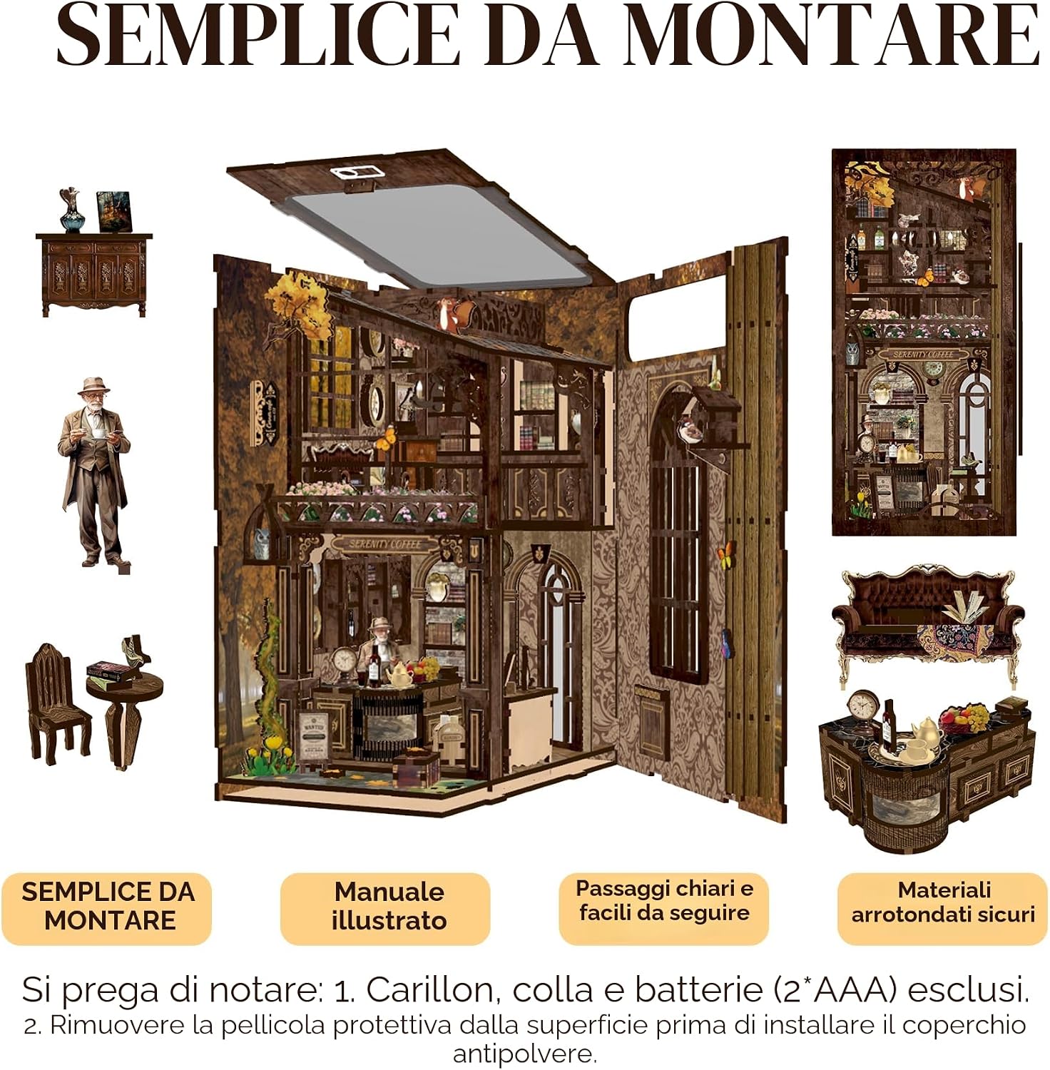 Detalle de LUMYCE Kit Book Nook DIY per Adulti: Diorama in Miniatura con Luci LED per Librerie e Scrivania