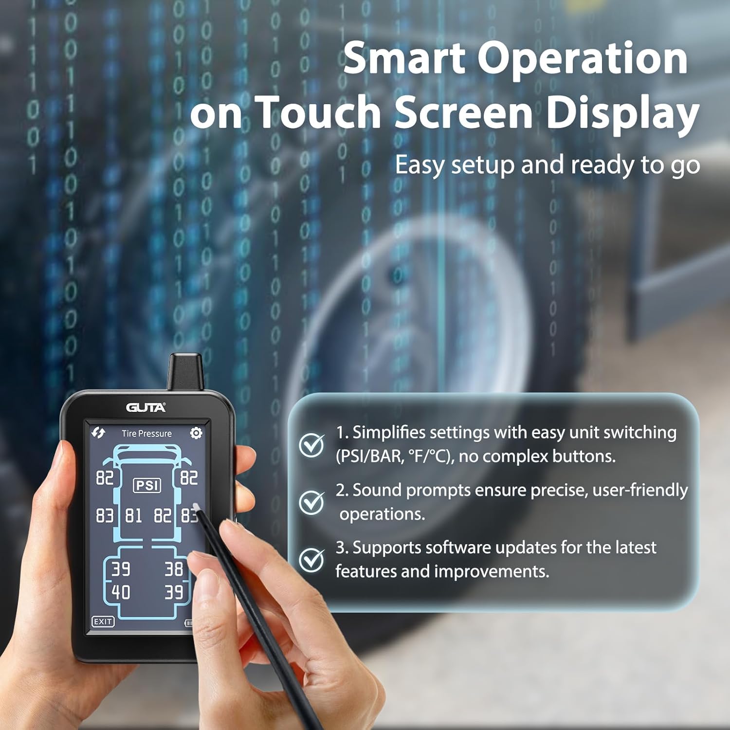 Thumbnail 3 de GUTA GT80 Trailer TPMS with Color Touchscreen Display: Real-Time Tire Monitoring for RVs, Trailers, and More