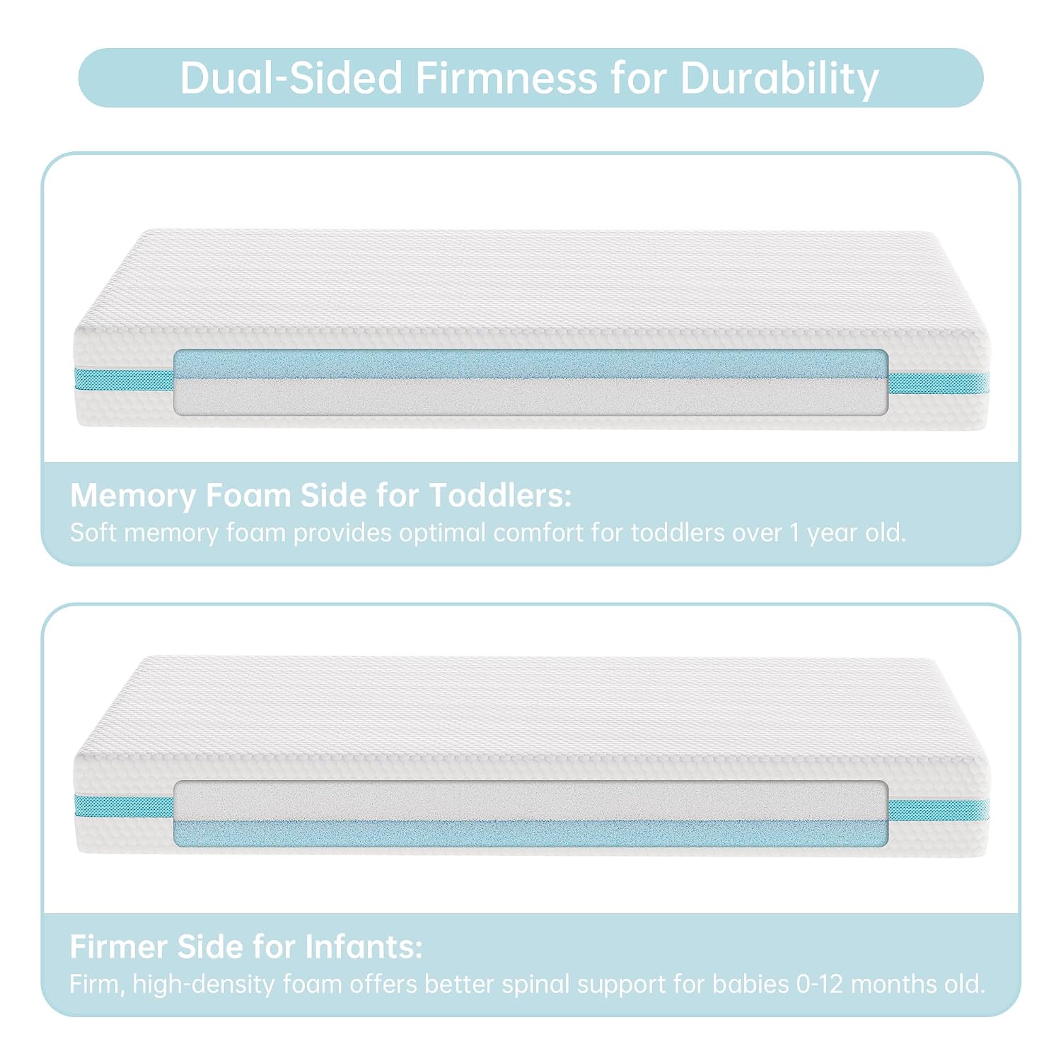 Thumbnail 5 de TeQsli Dual-Sided Crib Mattress, Memory Foam, Washable Cover, 52 x 27.6 x 6 in