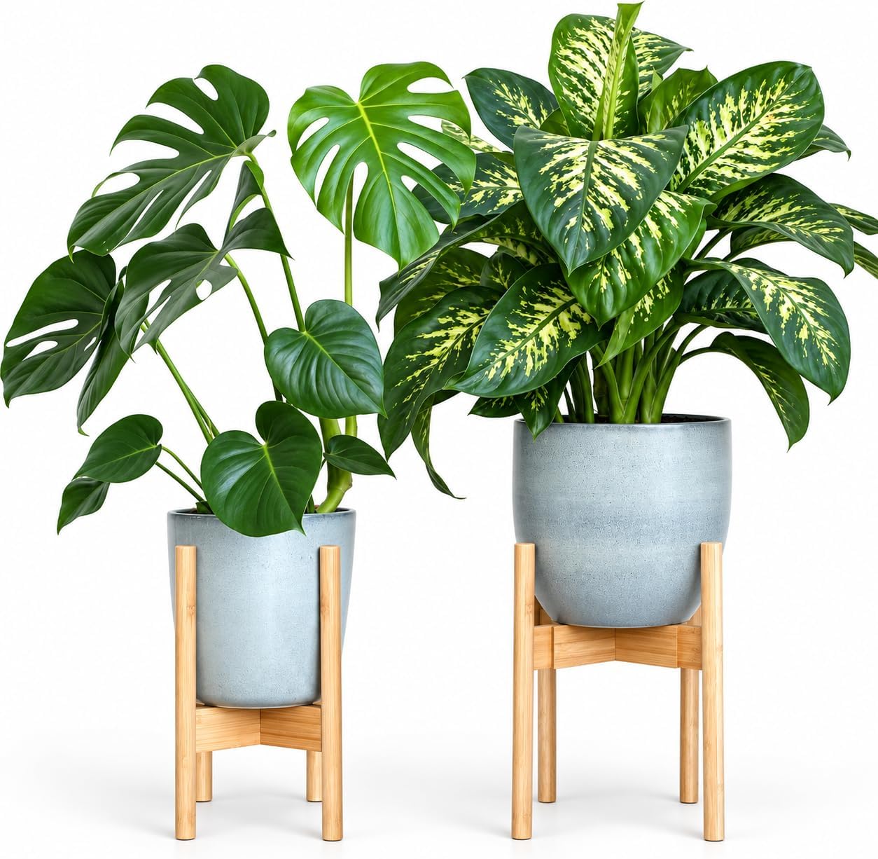 Detalle de Gadgy GG0913-UK – zestaw 2 bambusowych stojaków na doniczki, regulowane Ø 20–30 cm