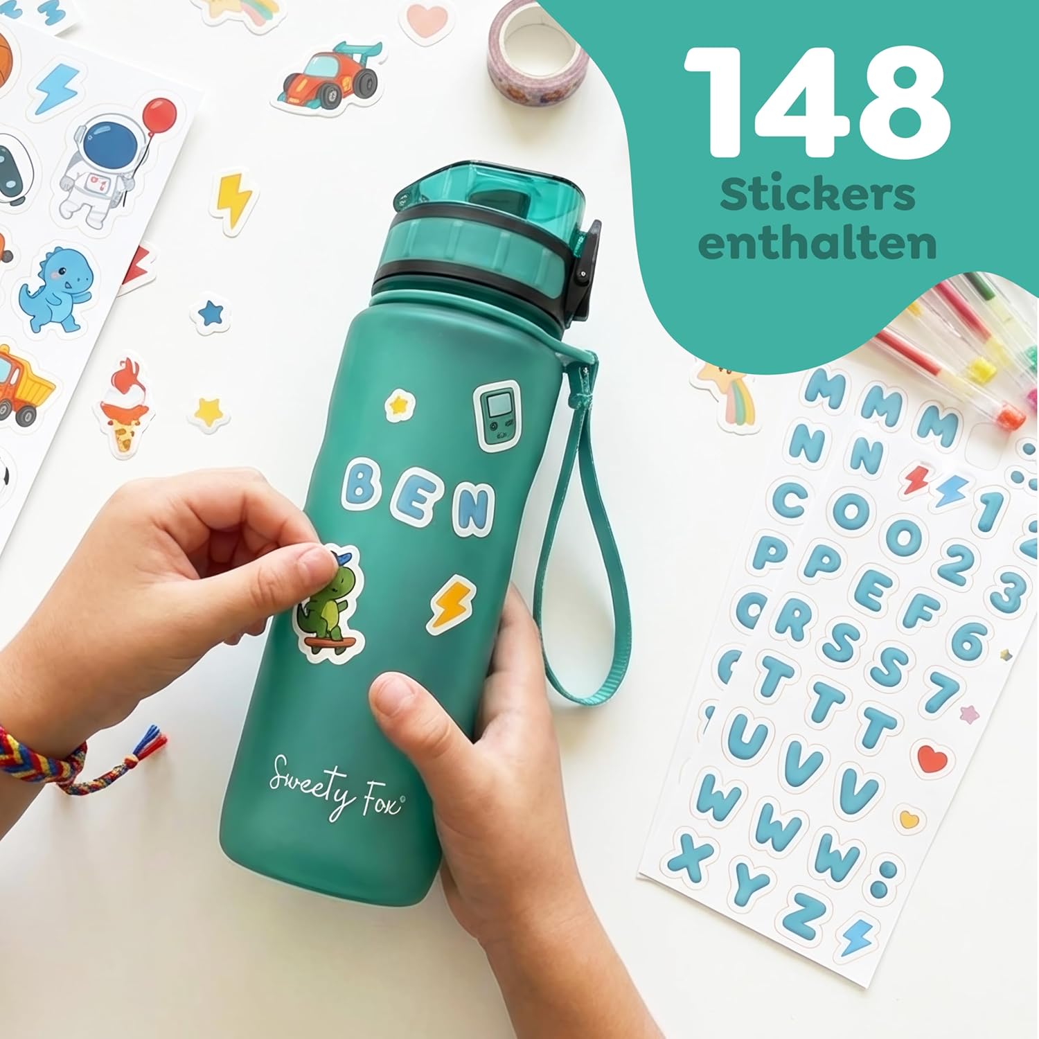 Thumbnail 1 de Sweety Fox Kinder-Trinkflasche mit Kohlensäure 500 ml (grün) – auslaufsicher, One-Click, spülmaschinenfest