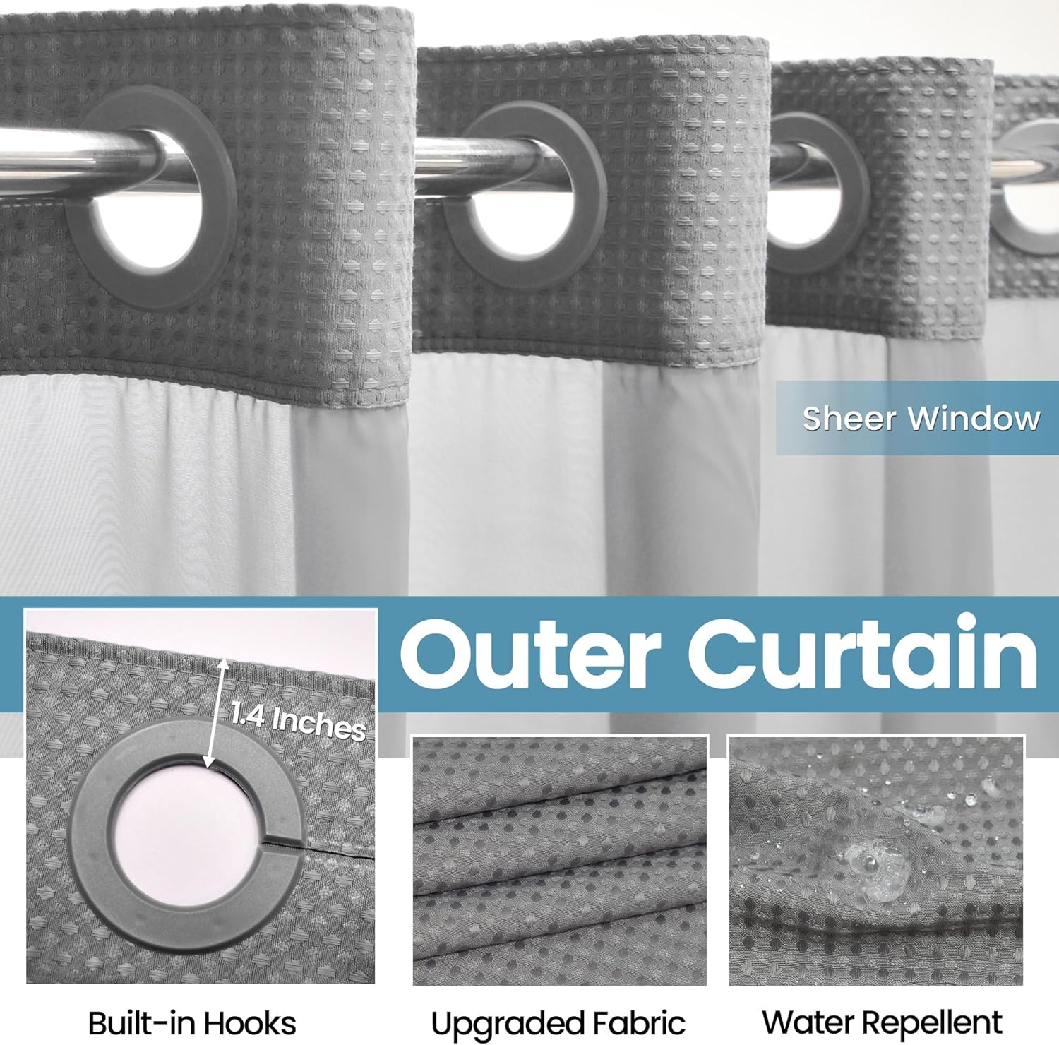 Detalle de Shower Curtain Liner Set 71W x 74H
