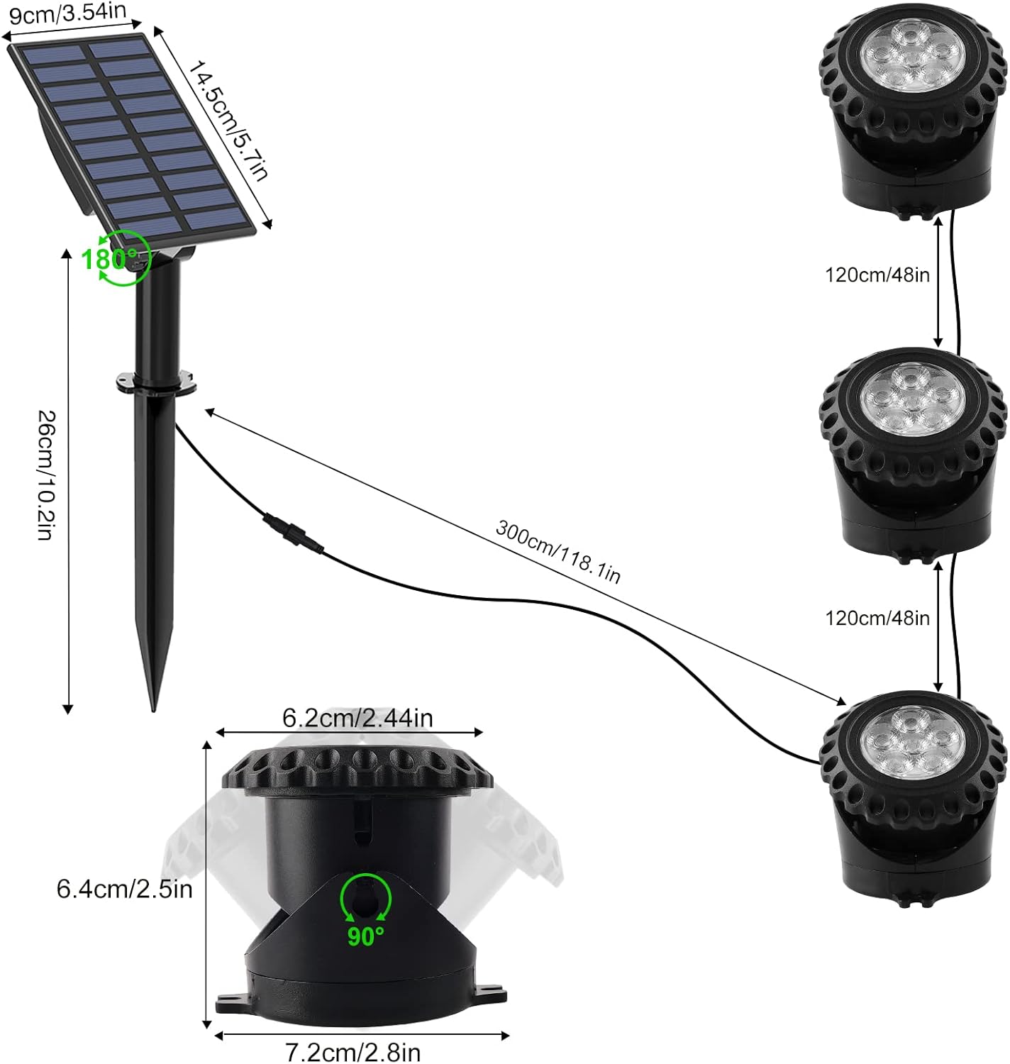 Thumbnail 1 de T-SUN Solar Pond Lights (Set of 3): RGB Submersible Underwater Lights for Ponds, Fountains and Gardens