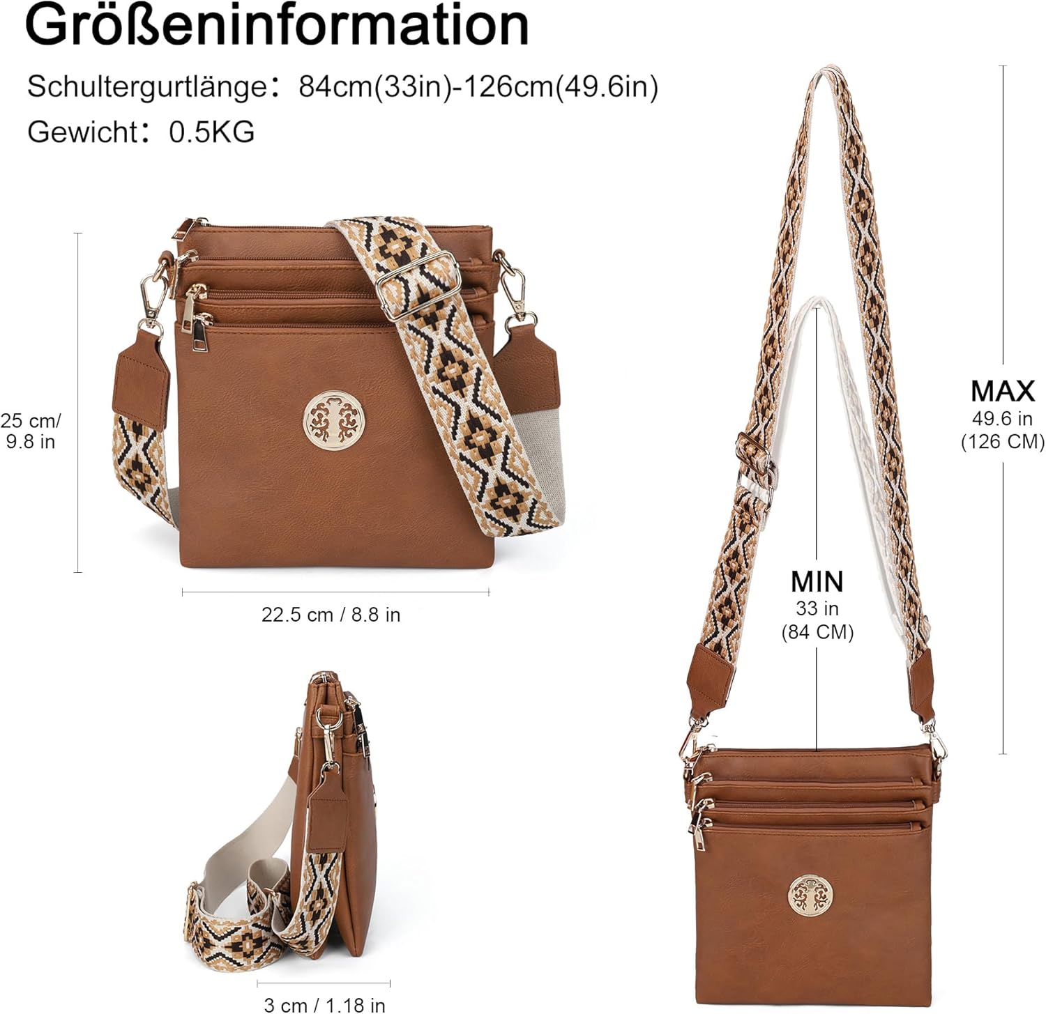 Thumbnail 2 de Gladdon Damen Umhängetasche mittelgroß aus Kunstleder mit 5 Reißverschluss-Taschen