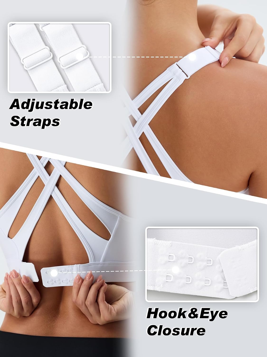 Detalle de BYAWAY High Impact Sports Bra with Molded Cups, Adjustable Straps and Hook Closure