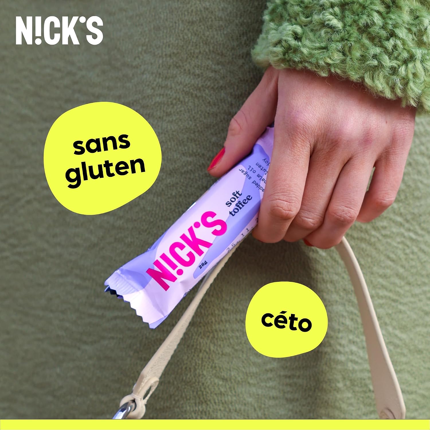 Detalle 2 de N!CK'S Keto Soft Toffee Caramel chocoladesnack met karamel, 110 calorieën