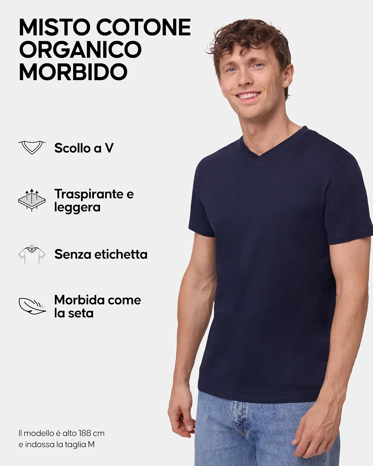 Detalle de DANISH ENDURANCE T-Shirt Uomo Cotone e Modal – senza etichetta, comfort da seconda pelle