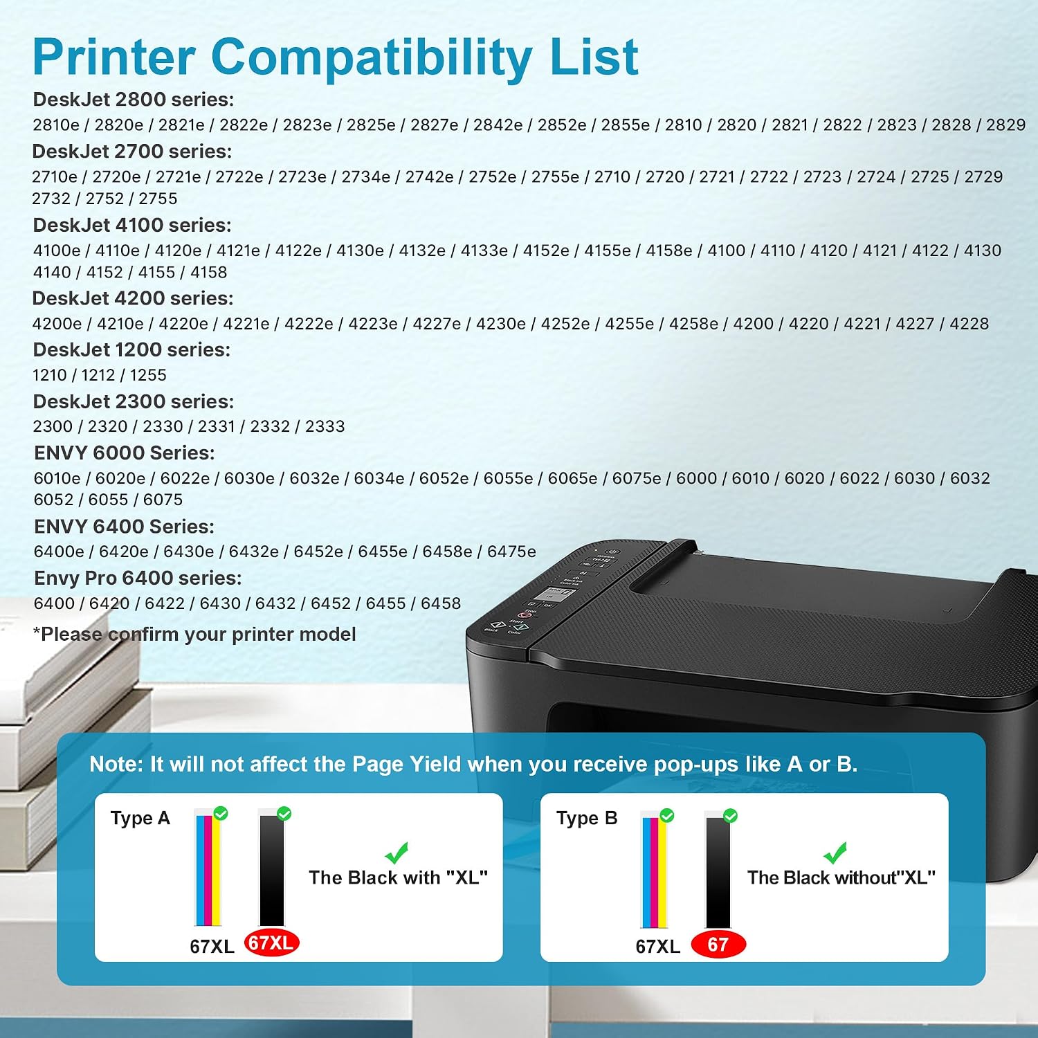 Detalle 2 de Eudul 67XL Black Ink Cartridge, 2-Pack, High-Yield Replacement for HP 67