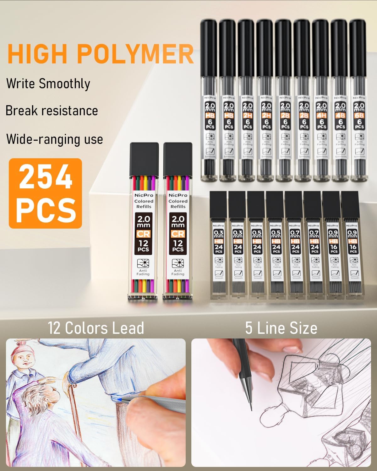 Thumbnail 6 de Nicpro 34PCS Black Art Mechanical Pencils Set – Full Metal HB Pencils & 2mm Lead Holders for Sketching and Drafting