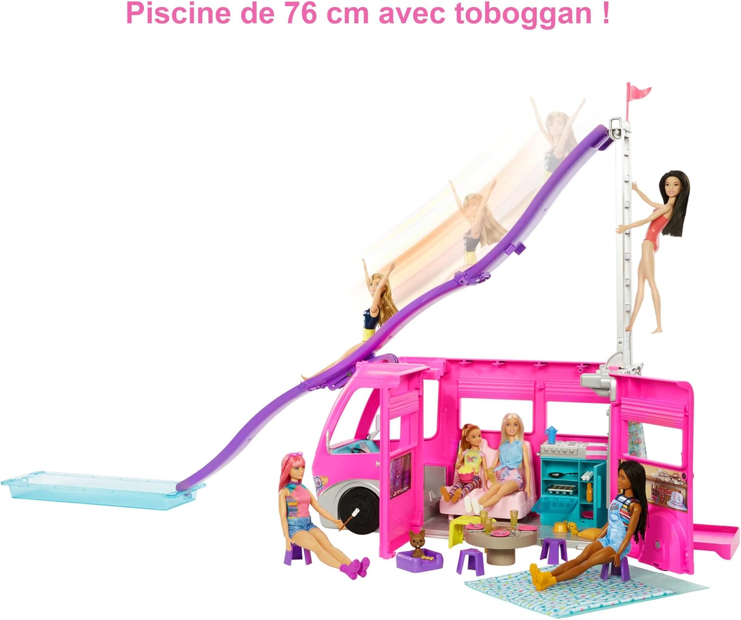 Thumbnail 3 de Barbie Camping-Car Transformable: Caravane d'aventure avec 7 zones de jeu et 60 accessoires — 76 cm
