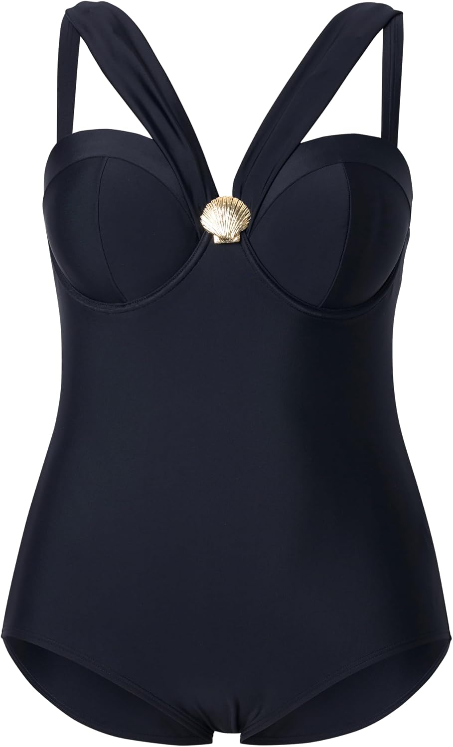 Detalle de Ulla Popken Badeanzug Chloe: costume intero donna con dettagli a conchiglia