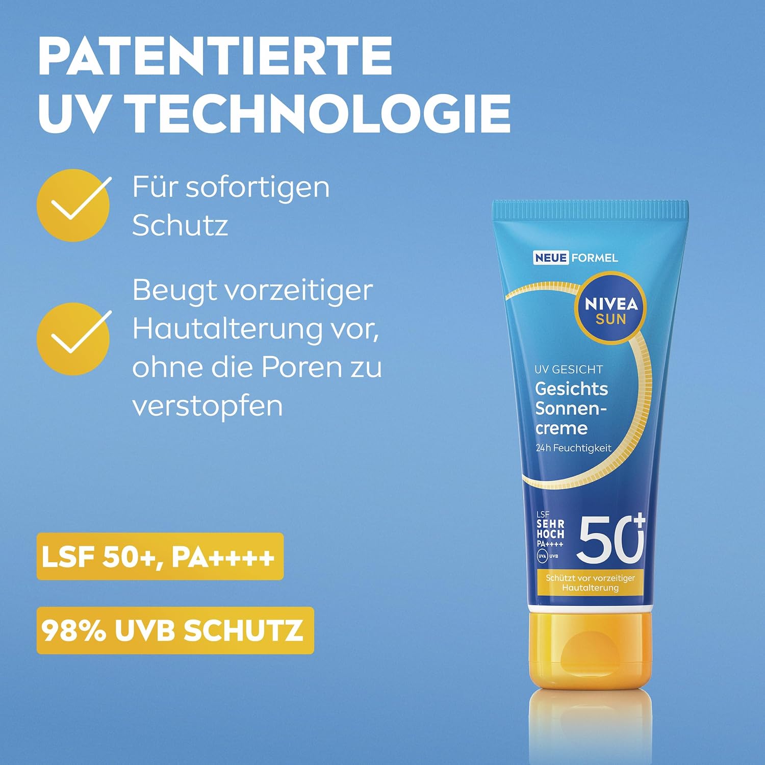 Detalle 2 de NIVEA SUN UV Gesicht Gesichts-Sonnencreme mit LSF 50+ – 24h Feuchtigkeitspflege, PA++++, 40 ml