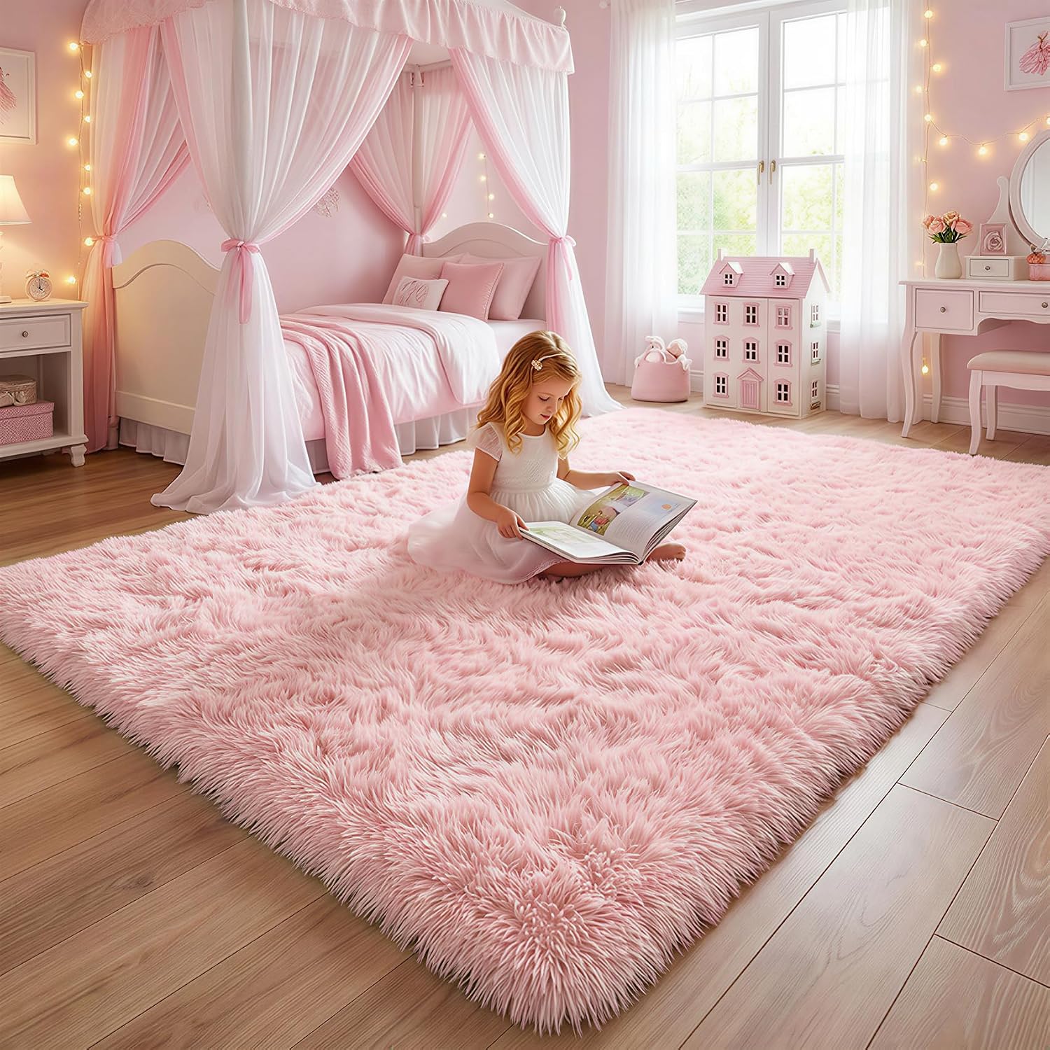 Detalle 2 de Amdrebio 4x6 Pink Rug, Plush High-Pile Polyester Area Rug