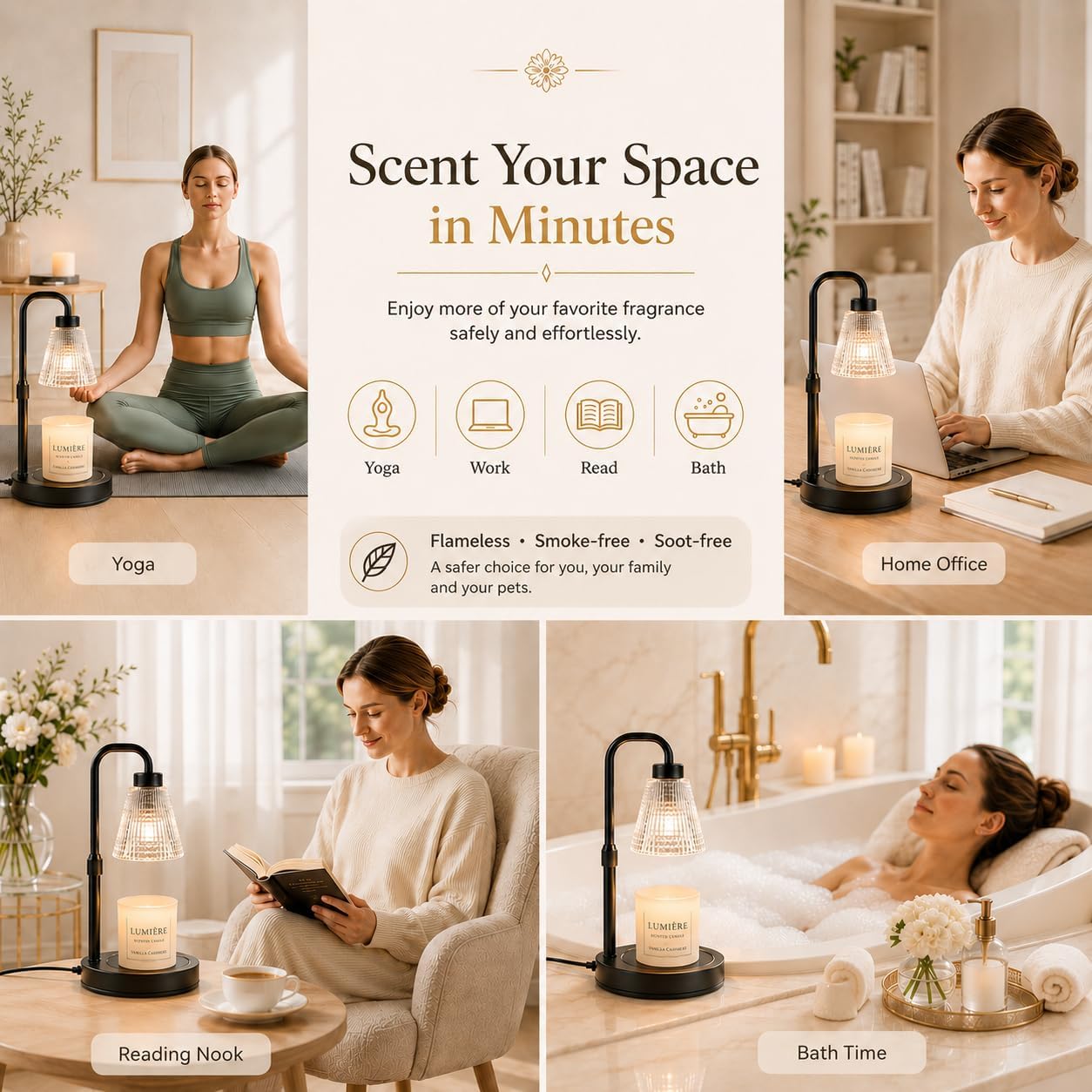 Thumbnail 5 de Candle Warmer Lamp with Timer and Dimmer – Height Adjustable, Flameless Wax Melt Burner for Large Jar Candles
