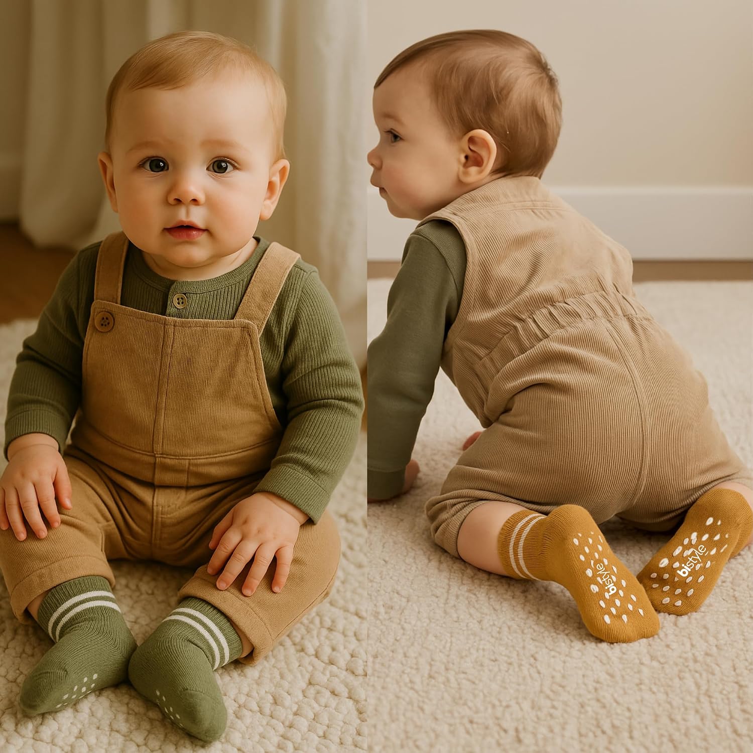 Detalle 2 de bistyle Bio-Baumwolle Stoppersocken für Kleinkinder (0–3 Jahre) mit ABS-Antirutsch – Schachbrettmuster