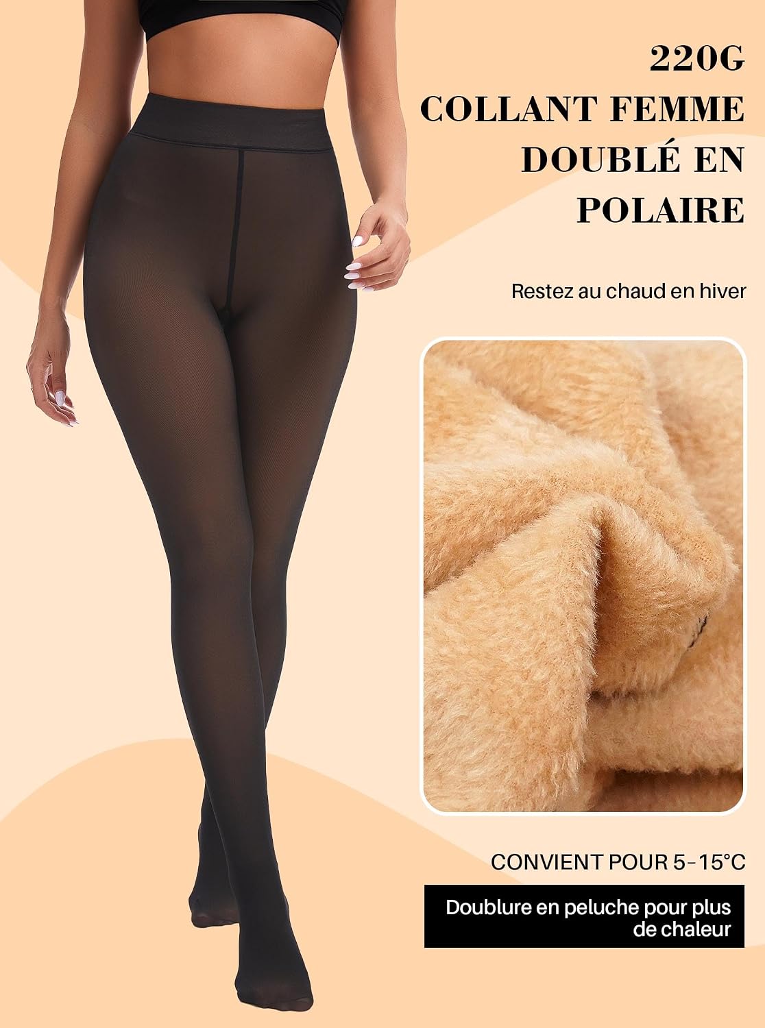 Detalle de ZFSOCK thermische fleece panty voor dames met doorschijnend effect en hoge taille