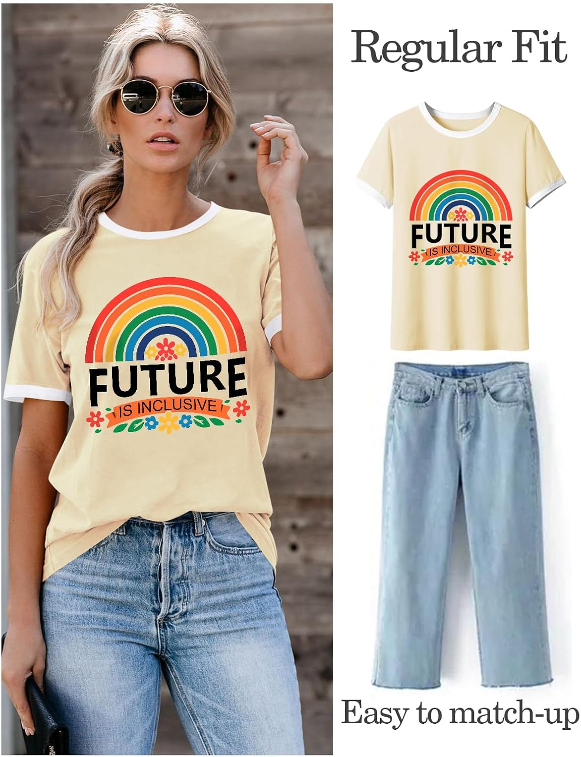 Detalle de WIEIYM Women’s Pride T-Shirt with Rainbow Graphic